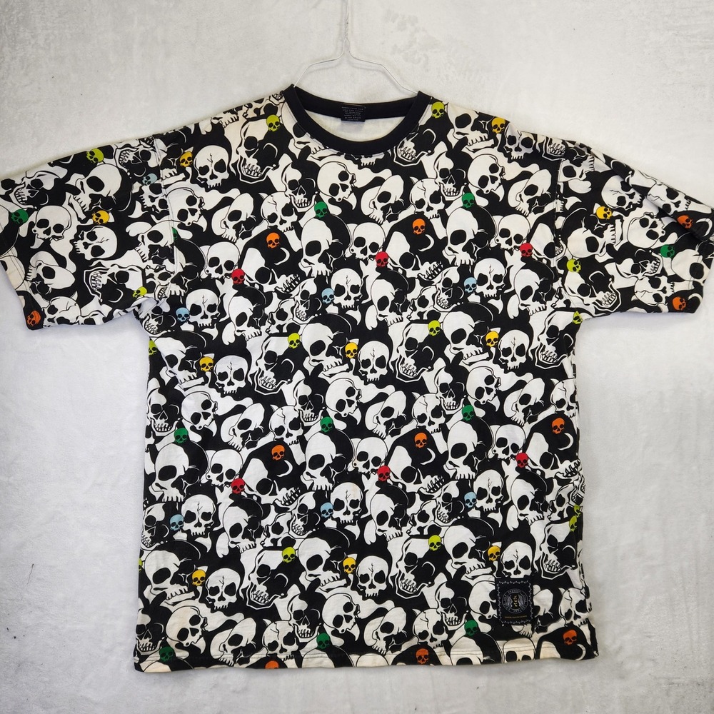 Cult Mens Skull All Over Print T-Shirt Black White Multicolor‎ 3XL Short Sleeve